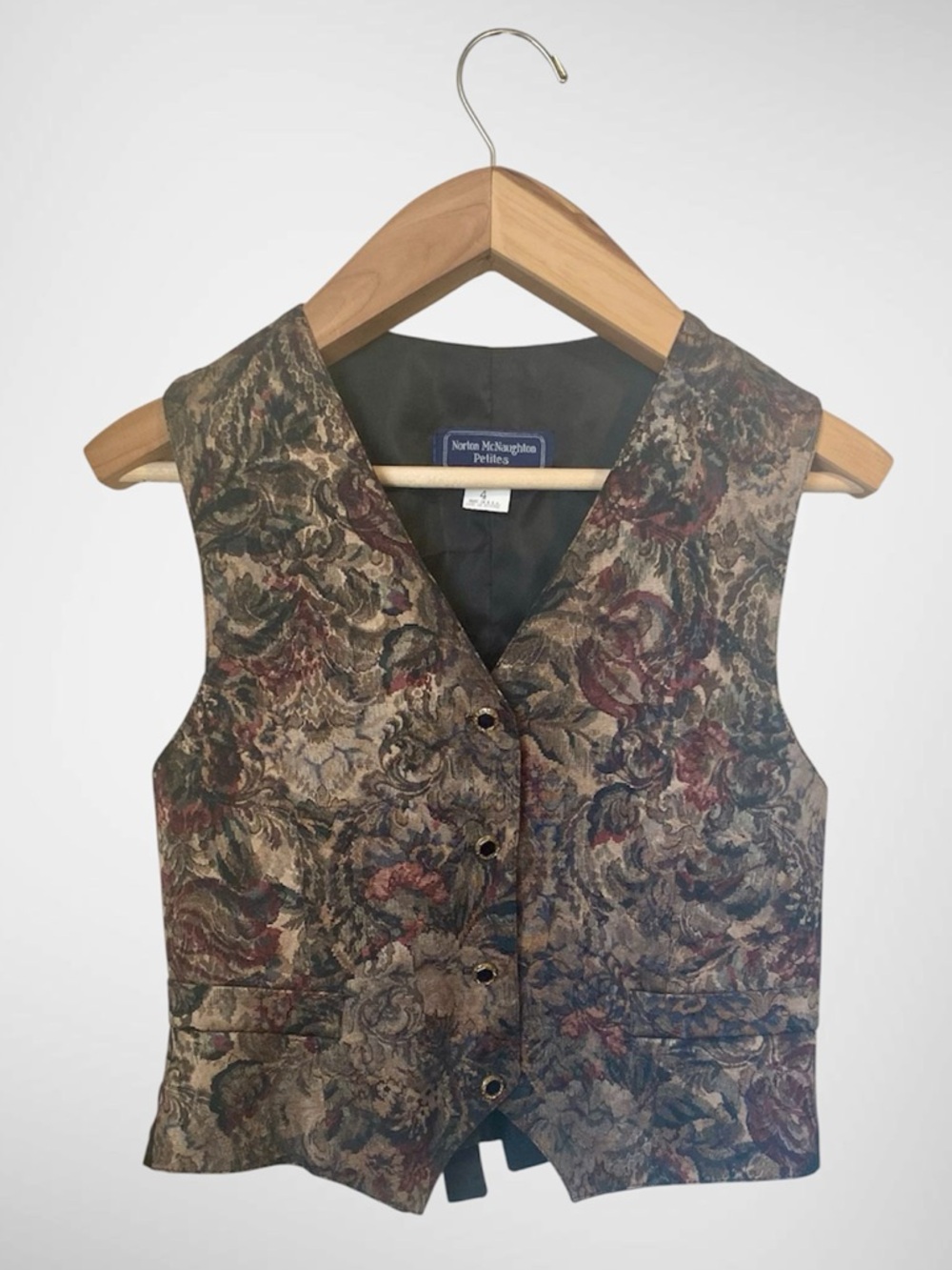 Vintage New Romantic Brocade Jacquard Floral Button Vest Size Small